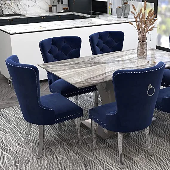 Dining table discount and navy chairs